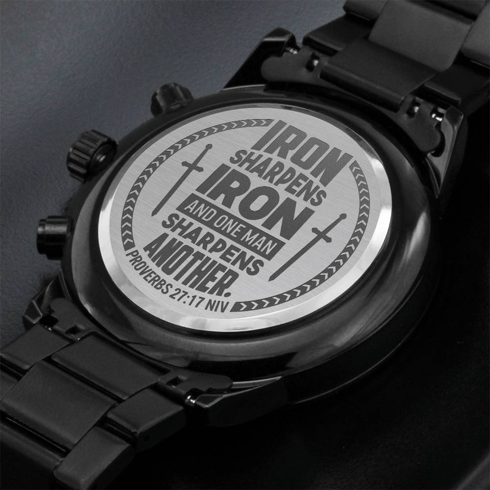 Iron Sharpens Iron – Proverbs 27:17 Engraved Black Watch