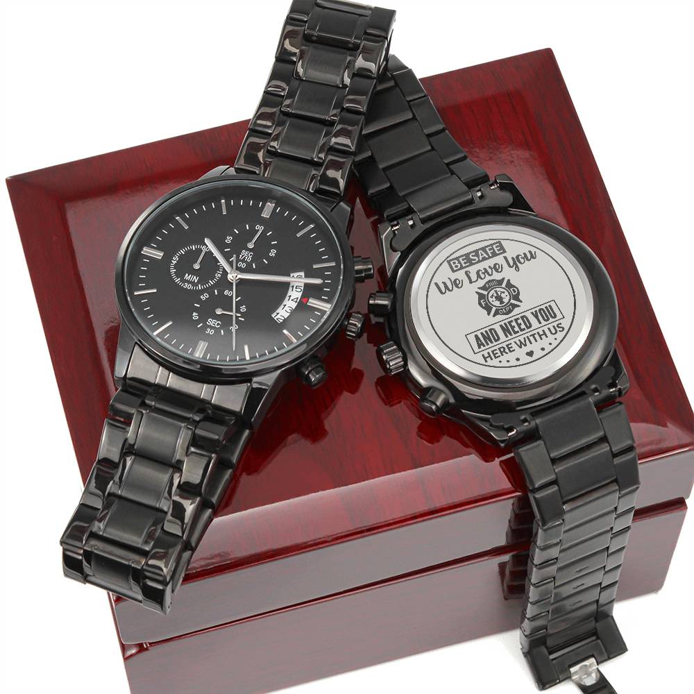 To My Firefighter Husband Engraved Black Watch
