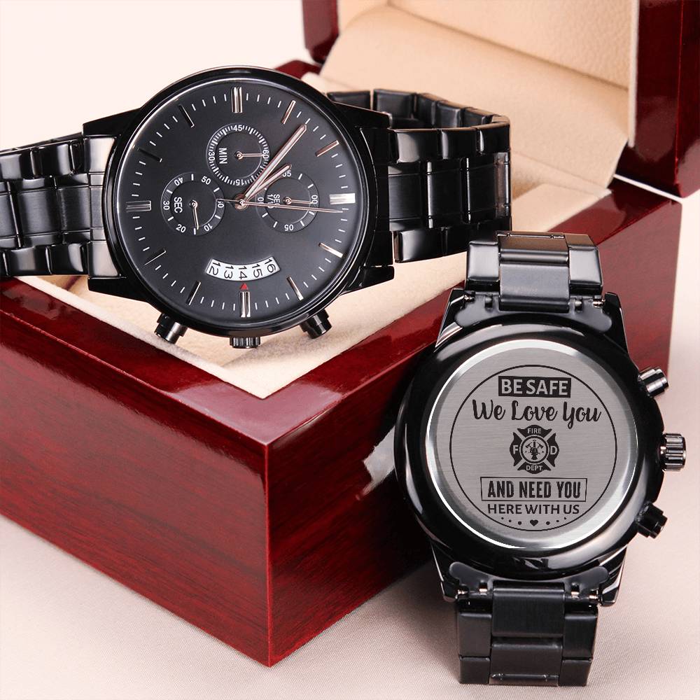 To My Firefighter Husband Engraved Black Watch