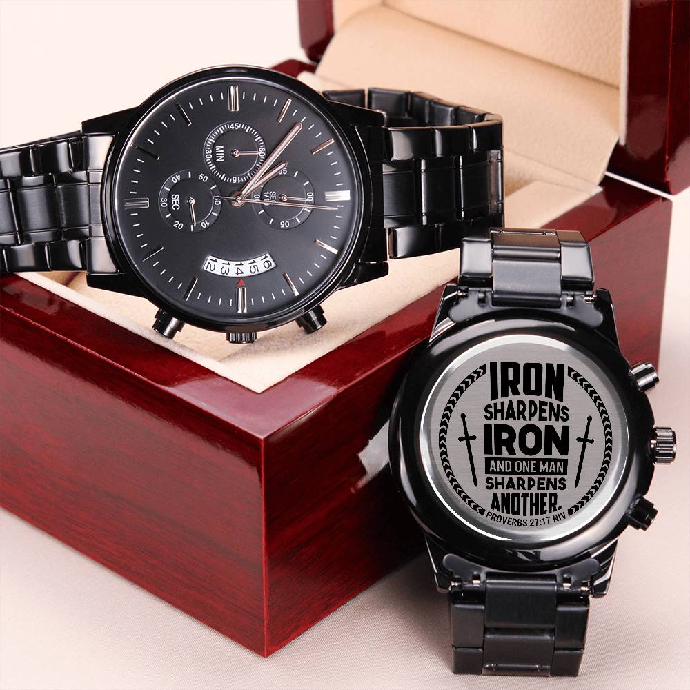Iron Sharpens Iron – Proverbs 27:17 Engraved Black Watch