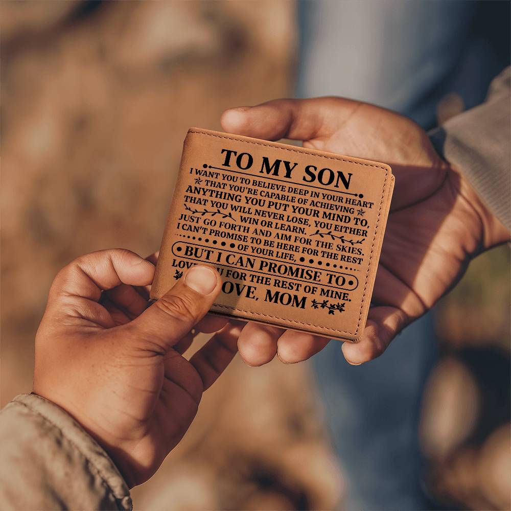 To My Son – I Promise to Love You Leather Wallet | Gift From Mom