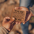 Interior and gift presentation details of the To My Son genuine leather bifold wallet.