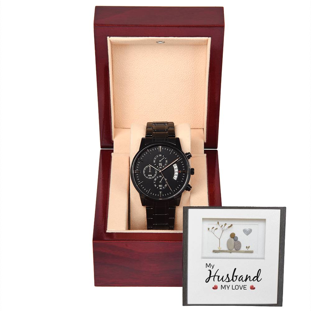 To My Husband My Love Black Chronograph Watch