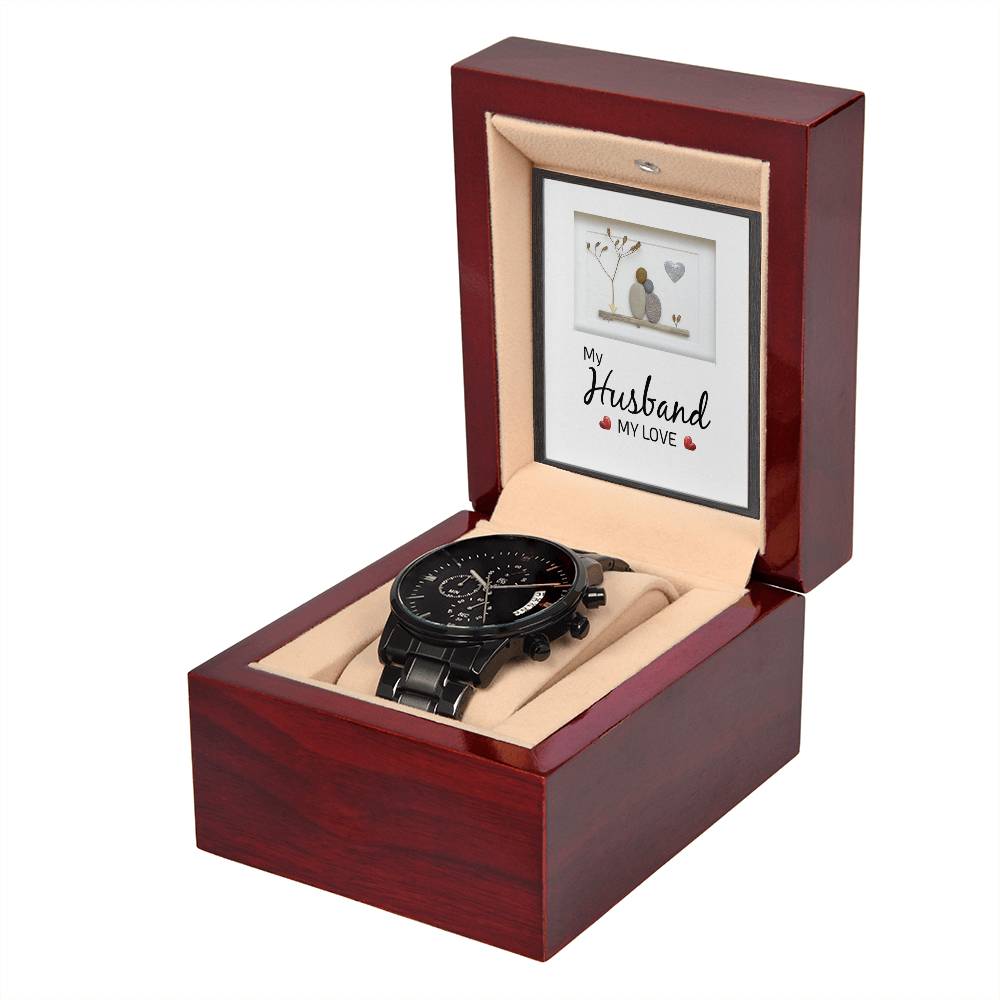 To My Husband My Love Black Chronograph Watch