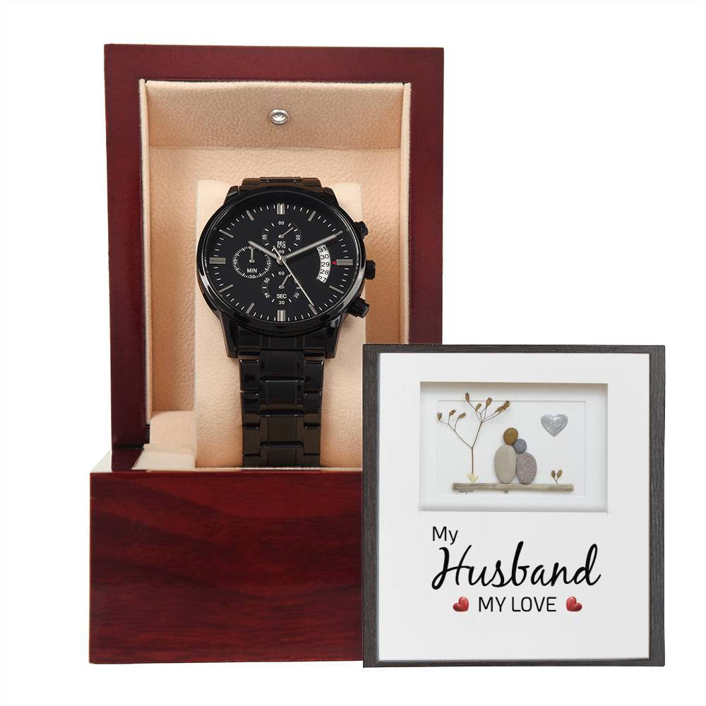 To My Husband My Love Black Chronograph Watch