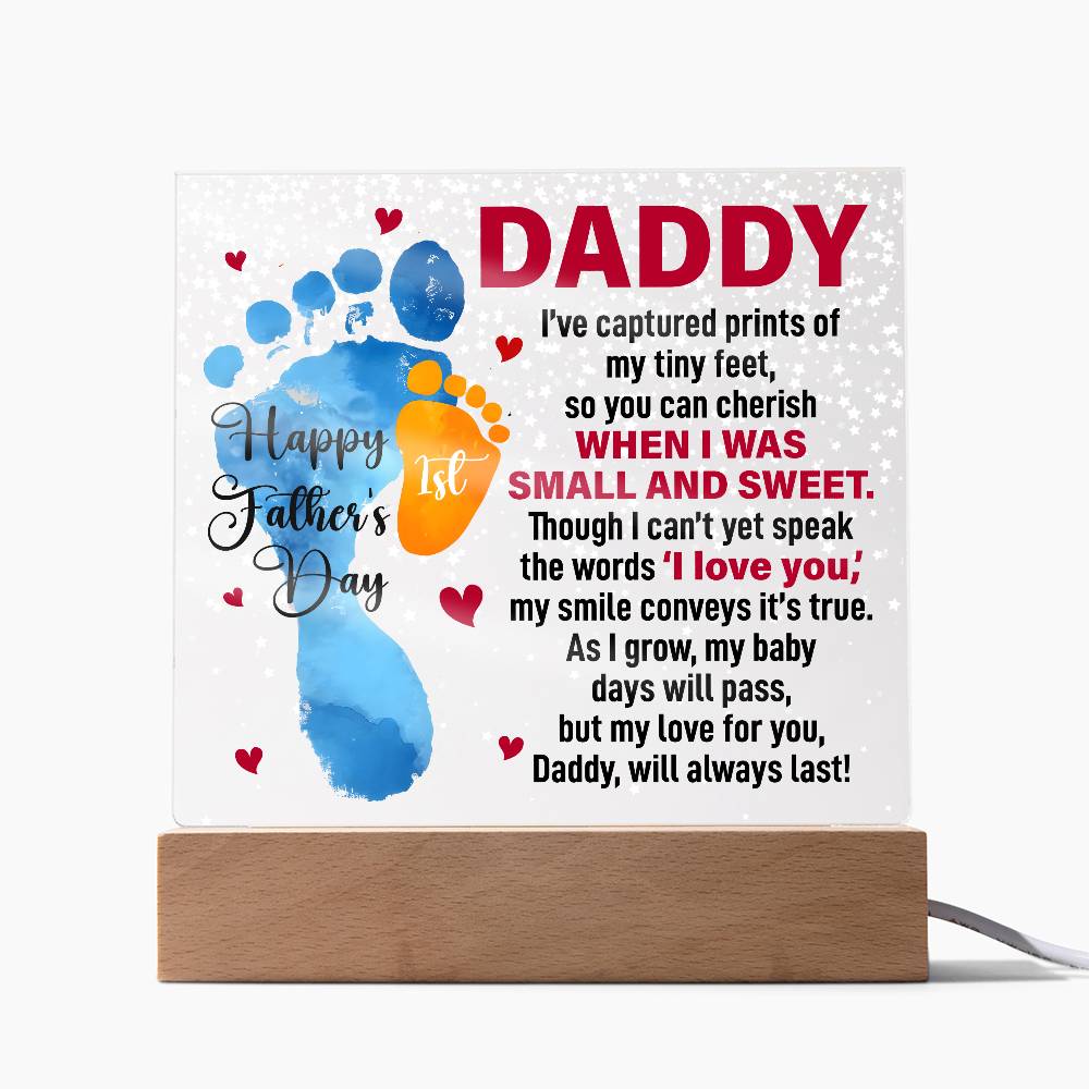 Daddy’s First Father’s Day Baby Footprints LED Acrylic Plaque