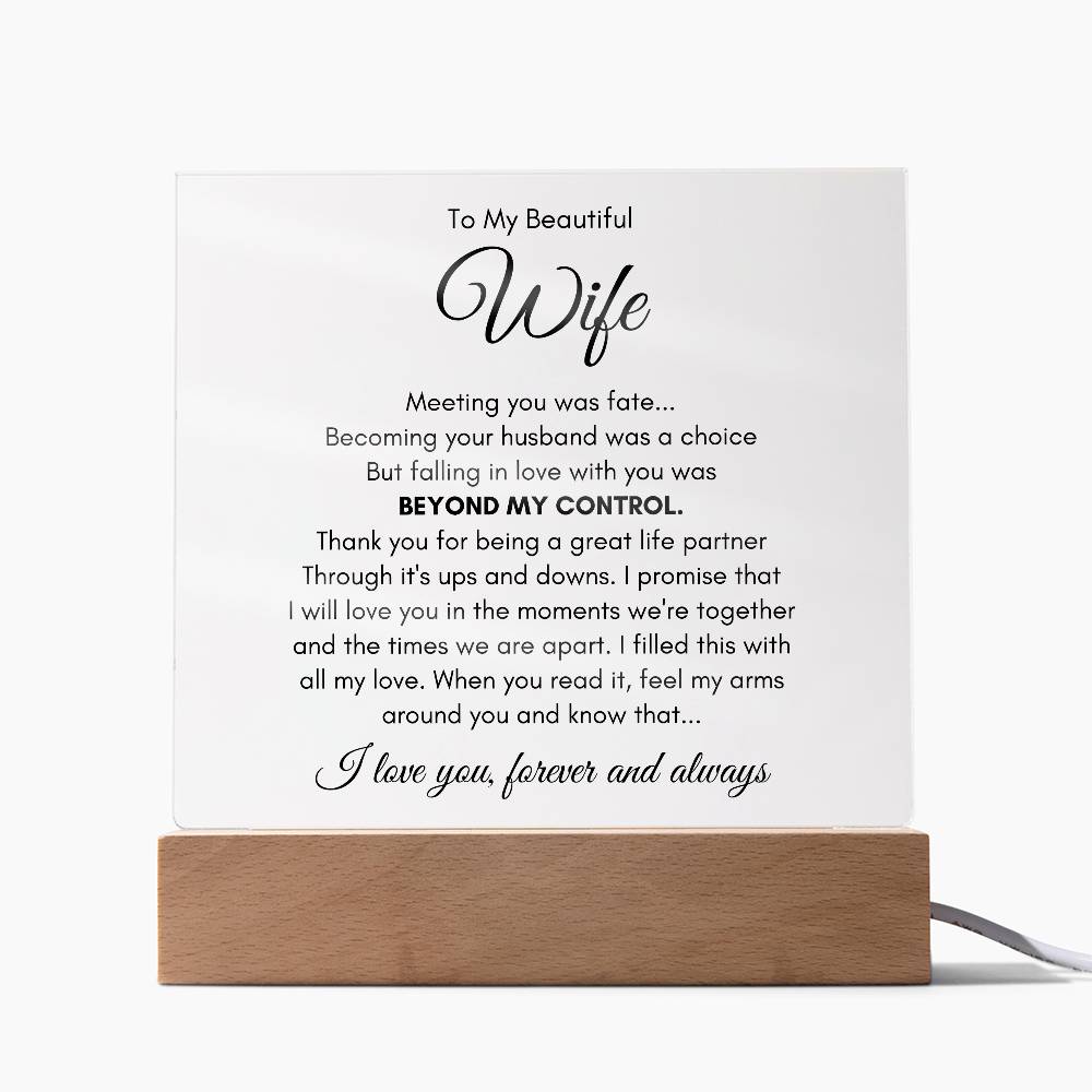 To My Wife Our Love Was Fate LED Acrylic Plaque From Husband