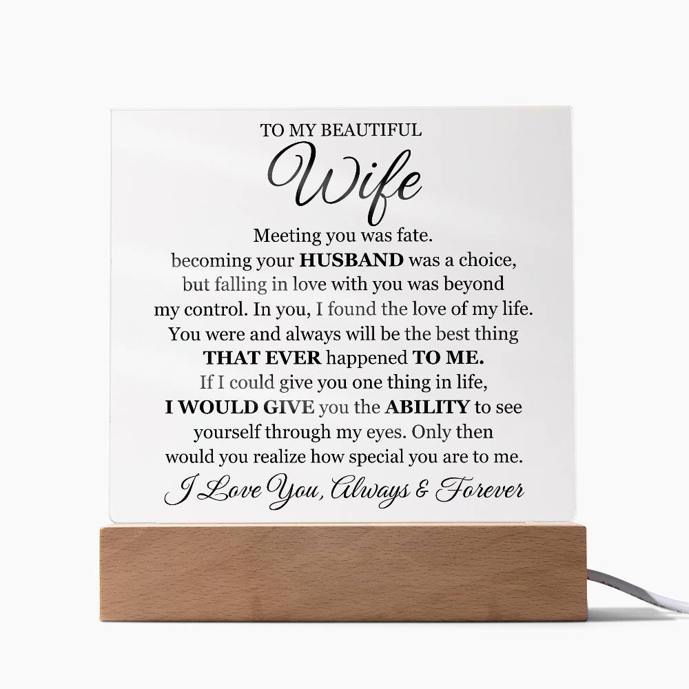 To My Beautiful Wife LED Acrylic Plaque From Husband