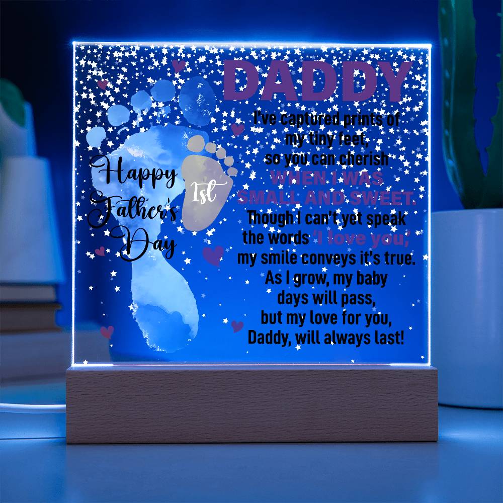 Daddy’s First Father’s Day Baby Footprints LED Acrylic Plaque