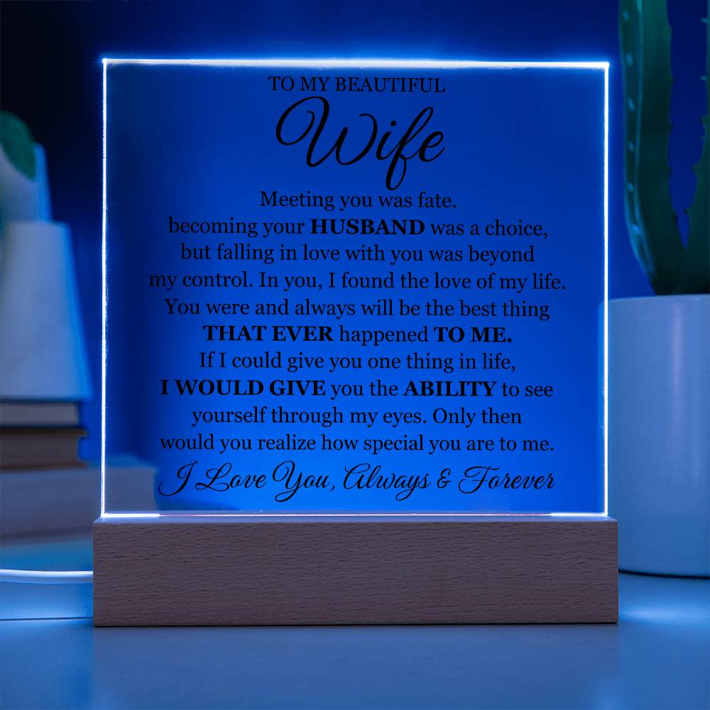 To My Beautiful Wife LED Acrylic Plaque From Husband