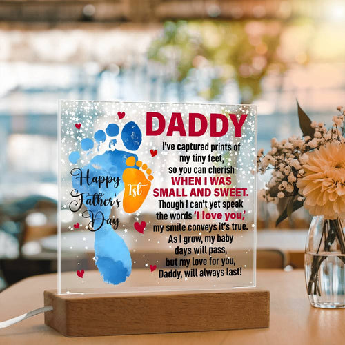 Daddy’s First Father’s Day Baby Footprints LED Acrylic Plaque