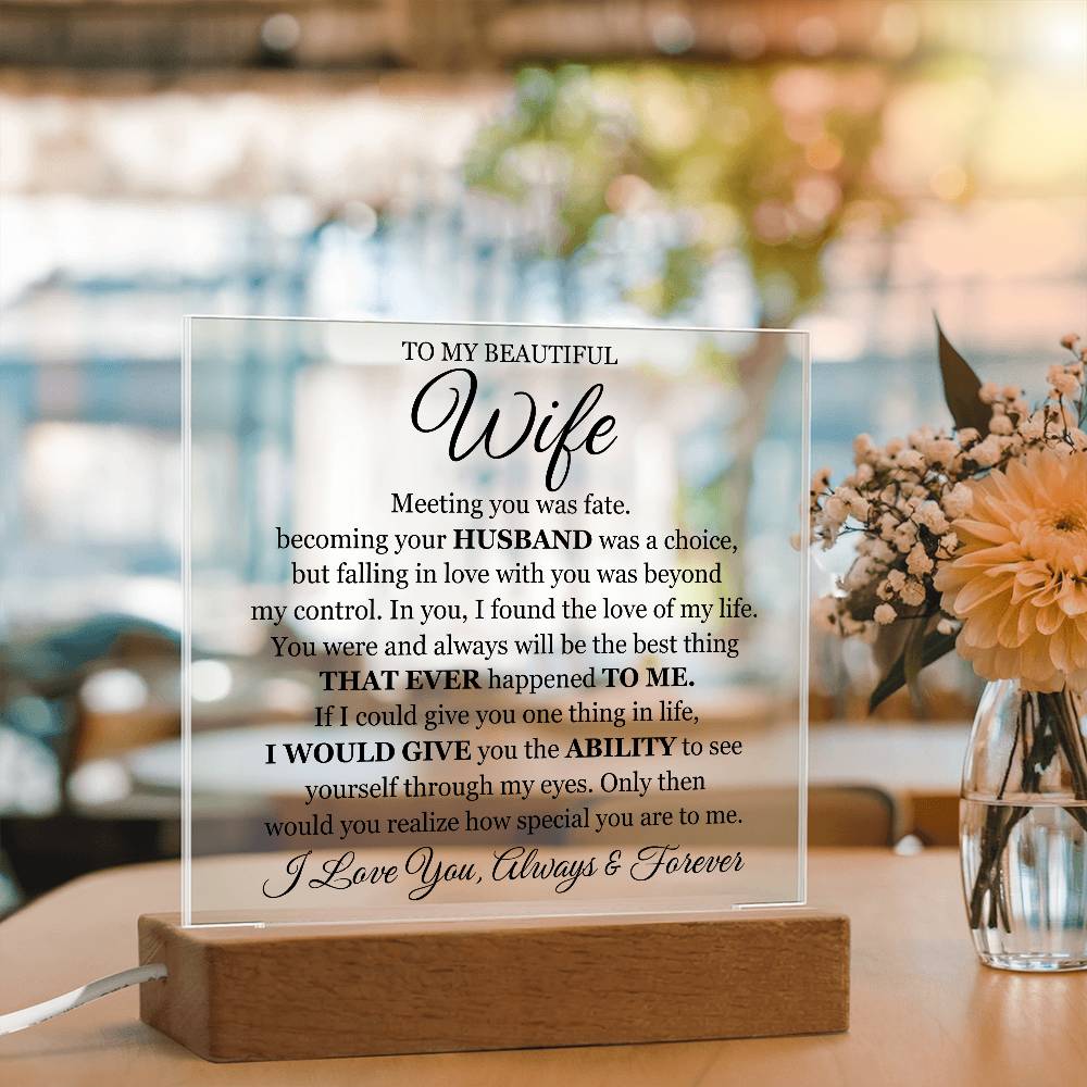 To My Beautiful Wife LED Acrylic Plaque From Husband