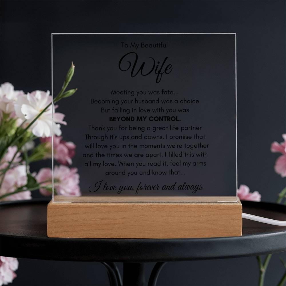 To My Wife Our Love Was Fate LED Acrylic Plaque From Husband