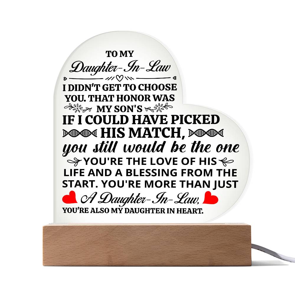 To My Daughter-in-Law It Is an Honor Heart-Shaped LED Plaque