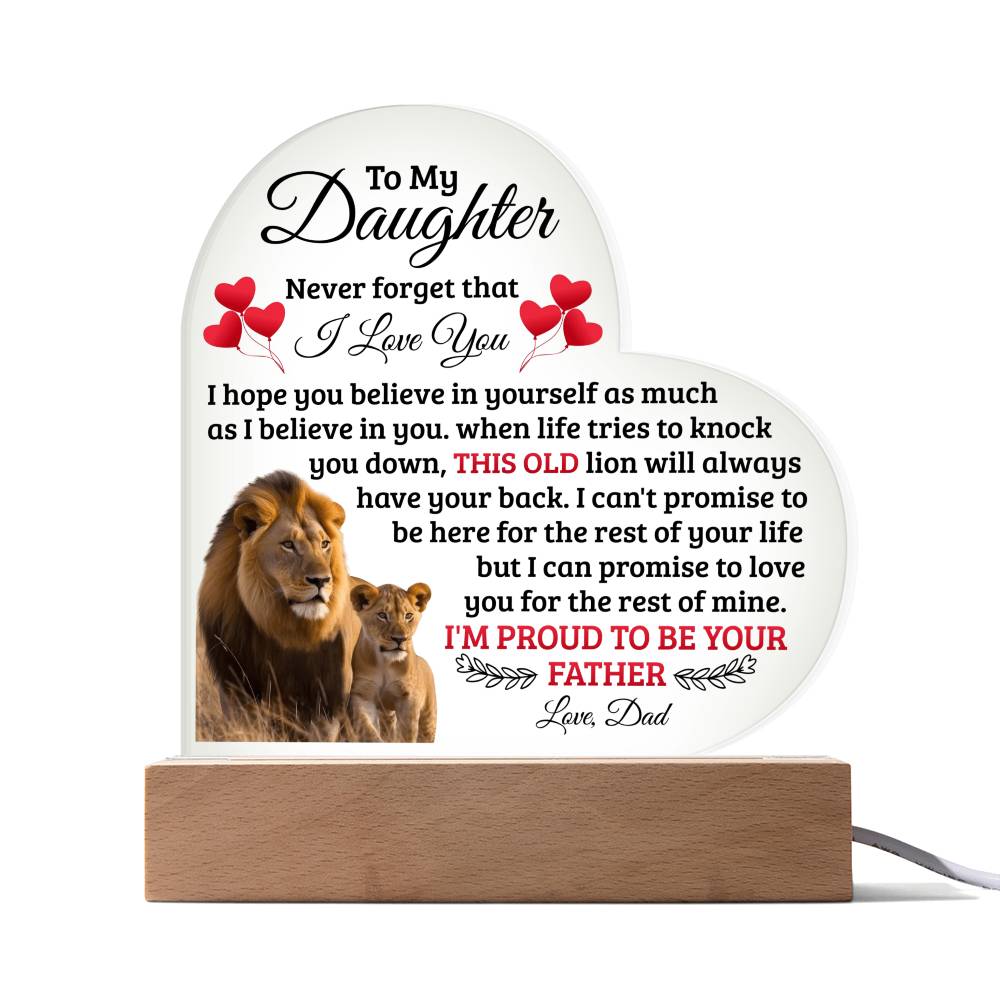 To My Daughter This Old Lion Has Your Back Heart-Shaped LED Plaque From Dad