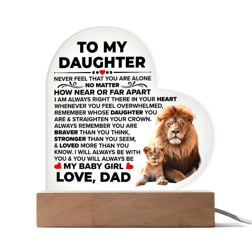 To My Daughter You Are Braver Heart-Shaped LED Plaque