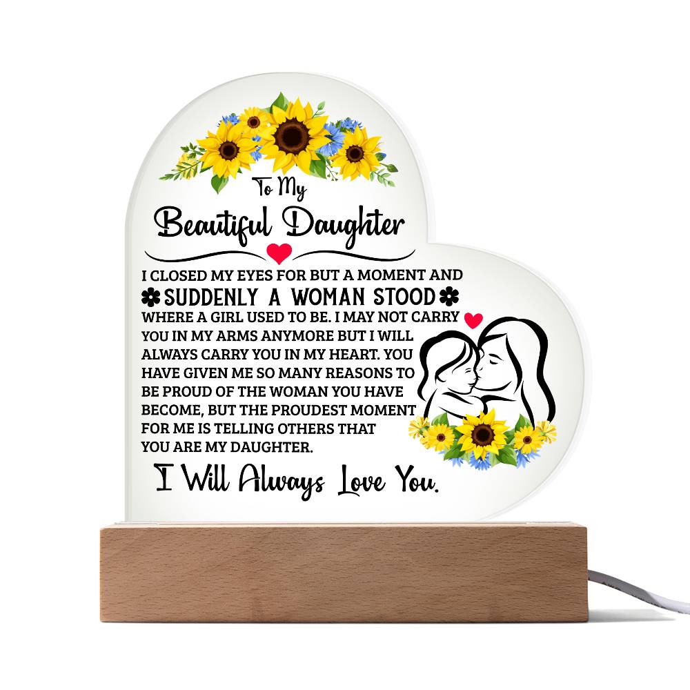 To My Daughter I Am Proud of You Heart-Shaped LED Plaque