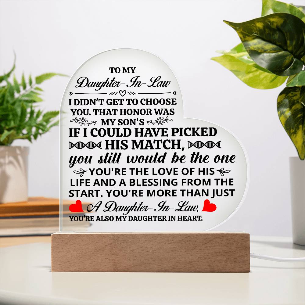 To My Daughter-in-Law It Is an Honor Heart-Shaped LED Plaque