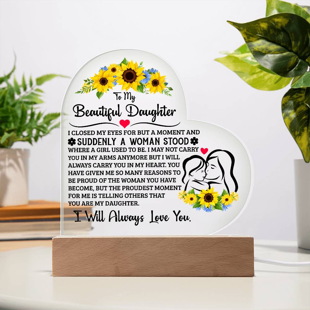 To My Daughter I Am Proud of You Heart-Shaped LED Plaque