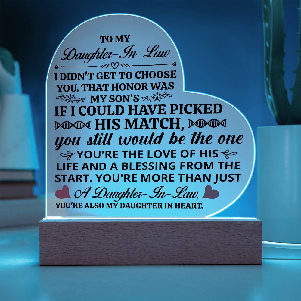 To My Daughter-in-Law It Is an Honor Heart-Shaped LED Plaque