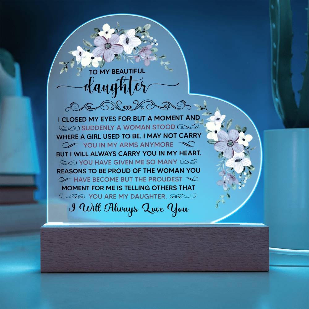 To My Beautiful Daughter – Heart-Shaped LED Acrylic Plaque