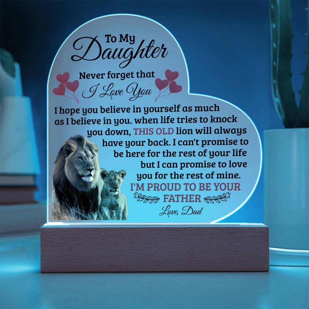 To My Daughter This Old Lion Has Your Back Heart-Shaped LED Plaque From Dad