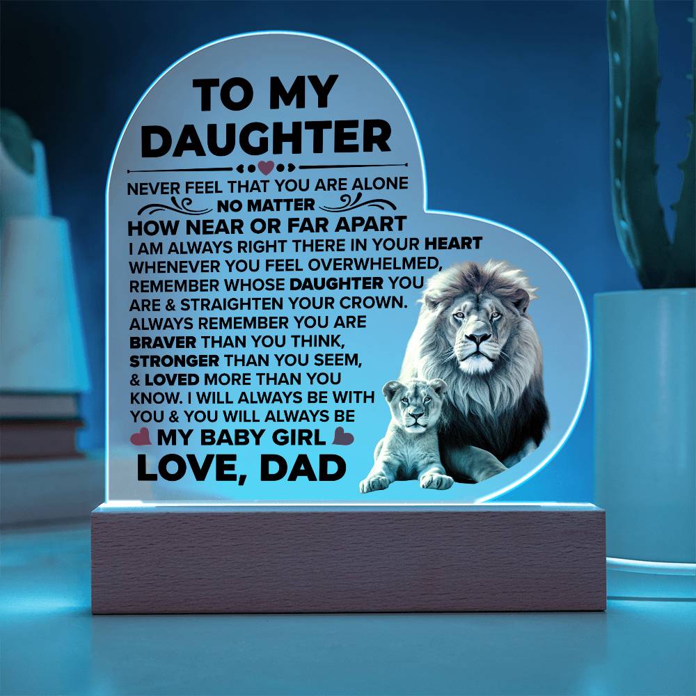 To My Daughter You Are Braver Heart-Shaped LED Plaque