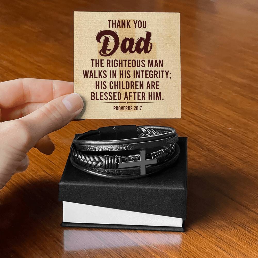 To My Dad – Proverbs 20:7 Leather Cross Bracelet