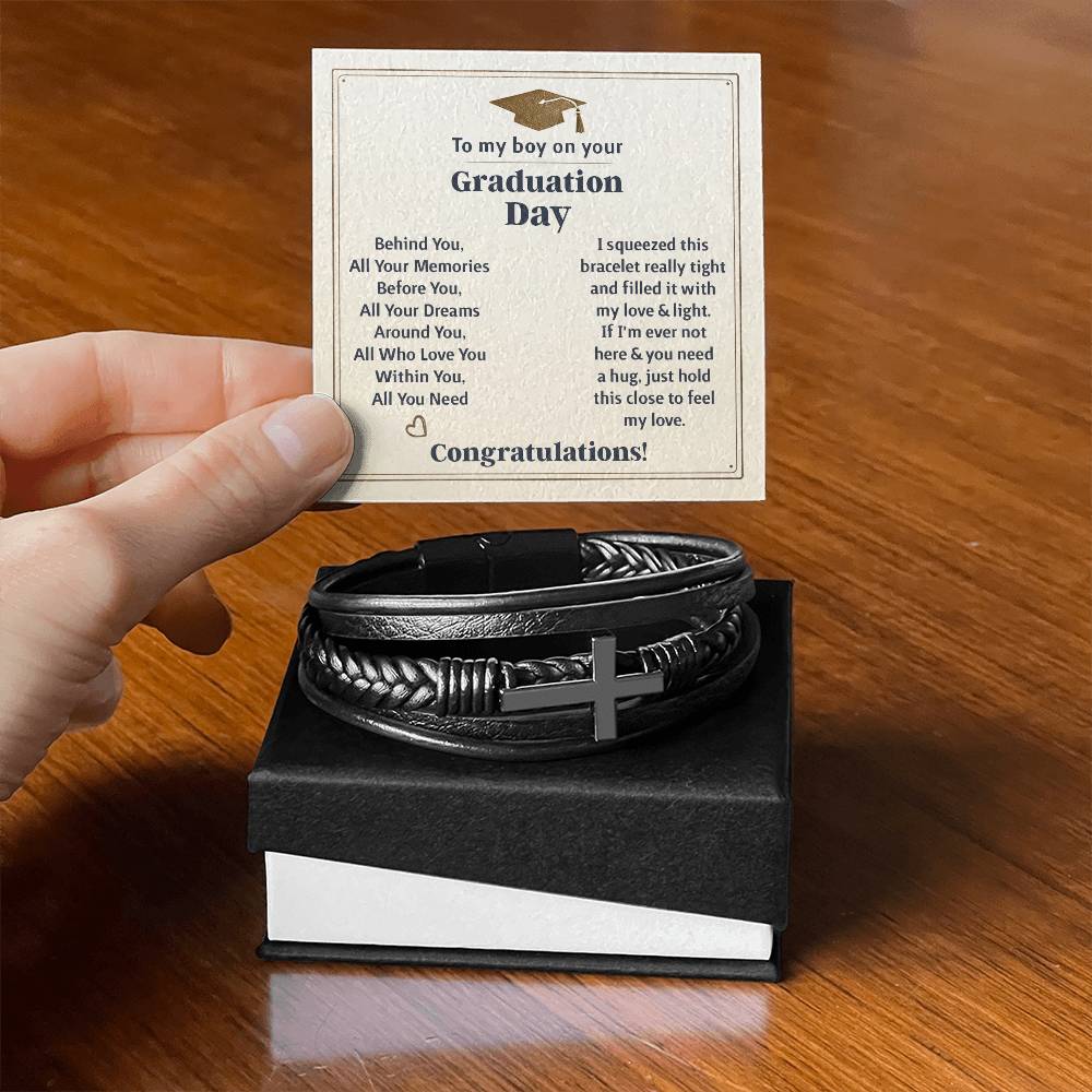 To My Boy – Graduation Memories Cross Leather Bracelet