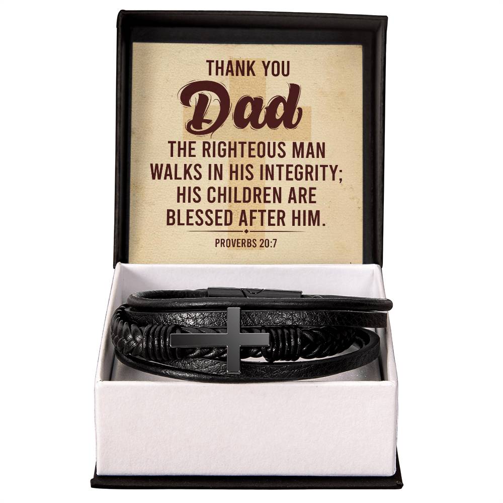 To My Dad – Proverbs 20:7 Leather Cross Bracelet