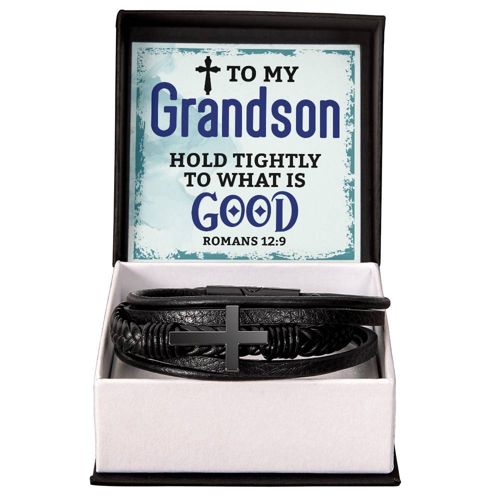 To My Grandson – Hold Tightly Cross Leather Bracelet