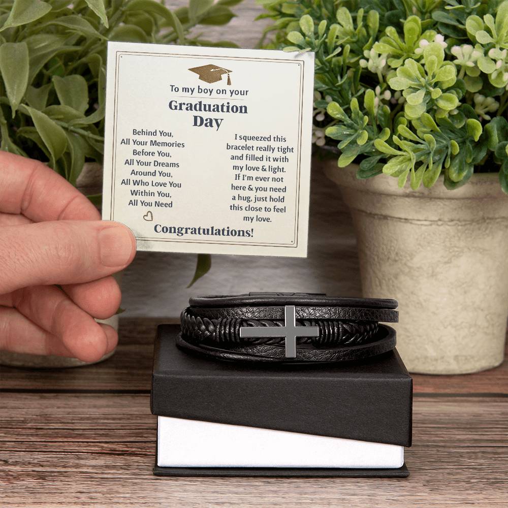 To My Boy – Graduation Memories Cross Leather Bracelet