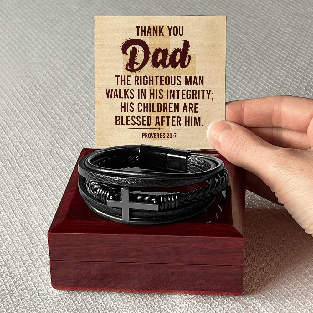 To My Dad – Proverbs 20:7 Leather Cross Bracelet