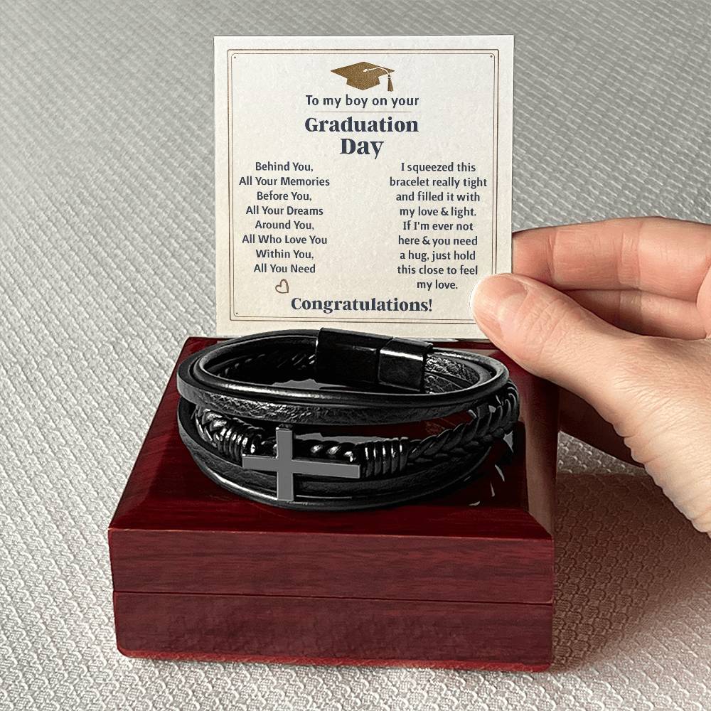 To My Boy – Graduation Memories Cross Leather Bracelet