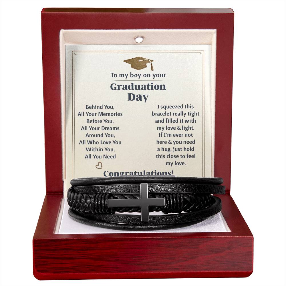 To My Boy – Graduation Memories Cross Leather Bracelet