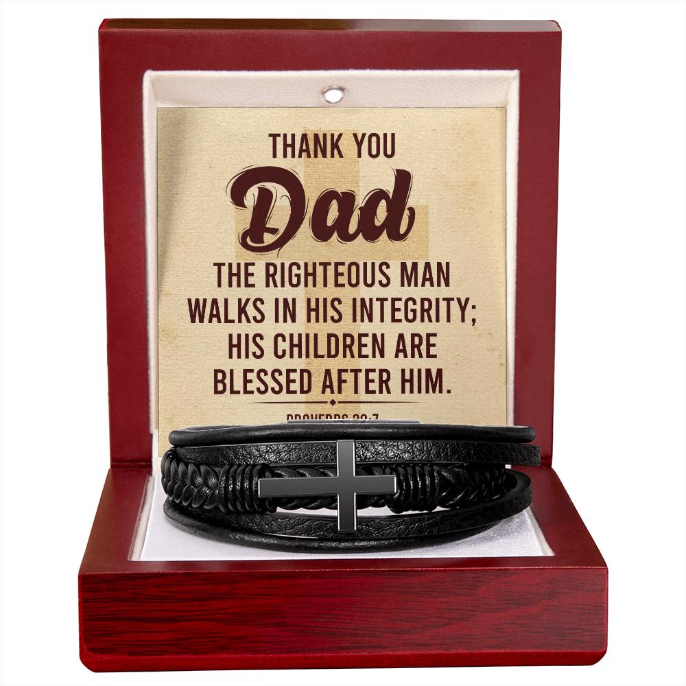 To My Dad – Proverbs 20:7 Leather Cross Bracelet