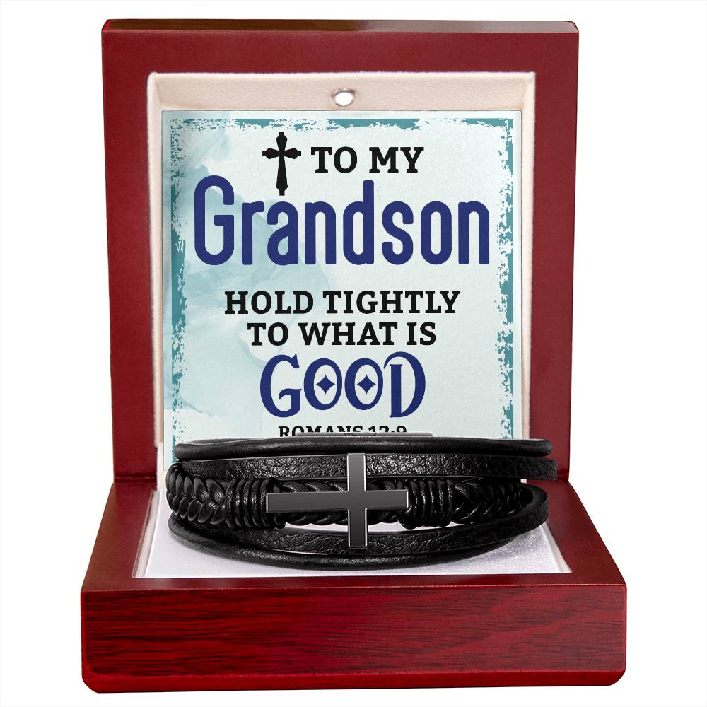 To My Grandson – Hold Tightly Cross Leather Bracelet