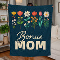 Soft 50 by 60 inch Bonus Mom jersey fleece blanket shown as a heartfelt family gift.