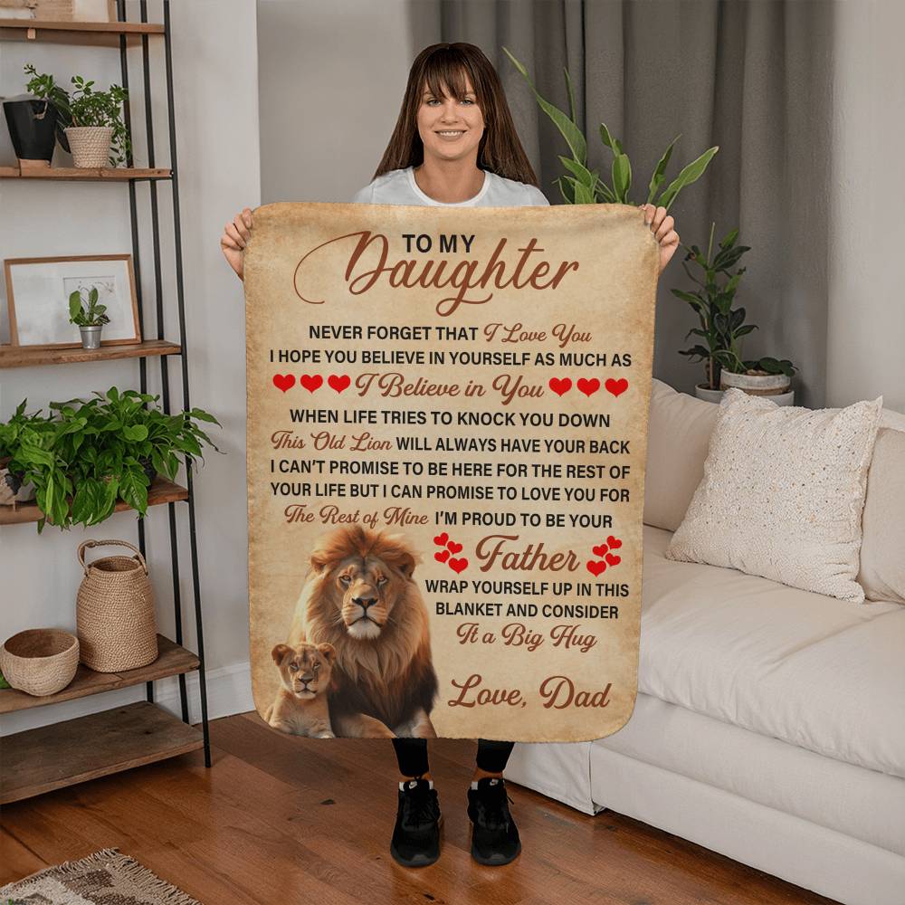 To My Daughter This Old Lion Has Your Back Sherpa Fleece Blanket From Dad