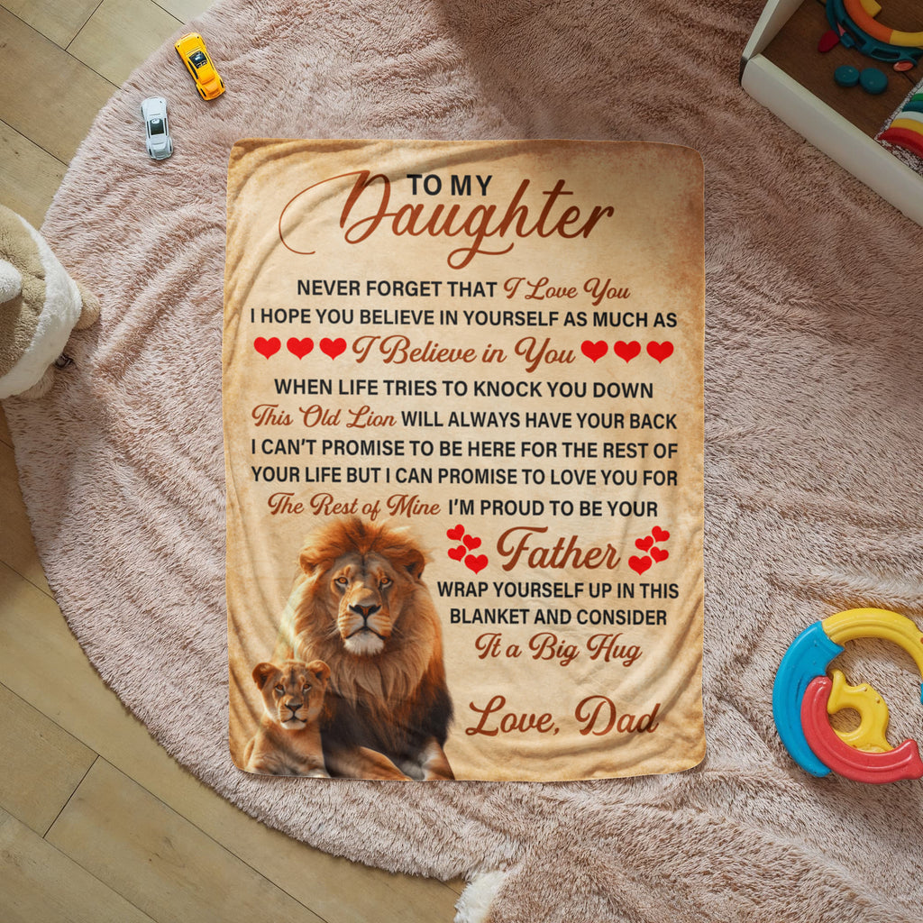 To My Daughter This Old Lion Has Your Back Sherpa Fleece Blanket From Dad