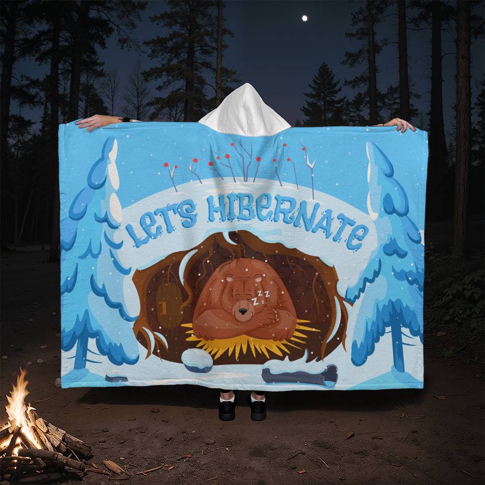 Let’s Hibernate Hooded Sherpa Fleece Blanket – Cozy Bear Design