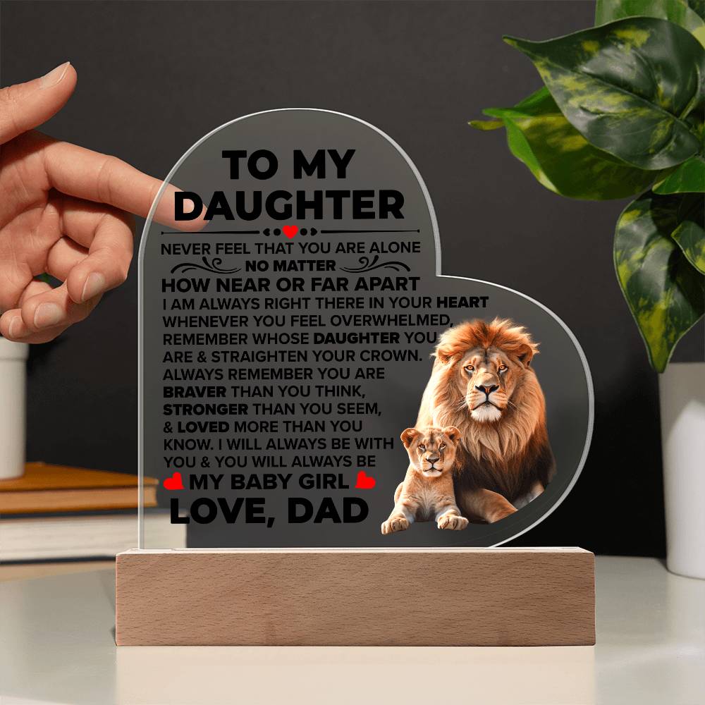 To My Daughter You Are Braver Heart-Shaped LED Plaque
