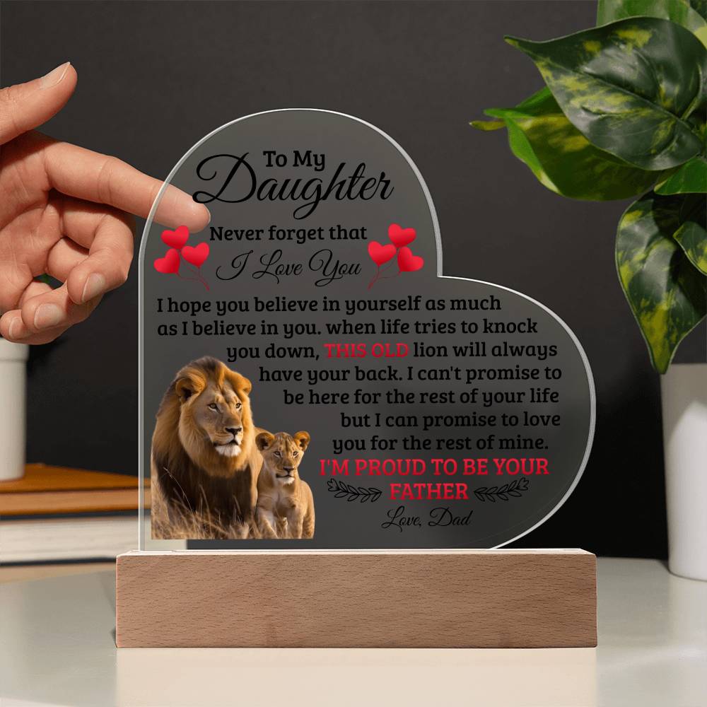 To My Daughter This Old Lion Has Your Back Heart-Shaped LED Plaque From Dad