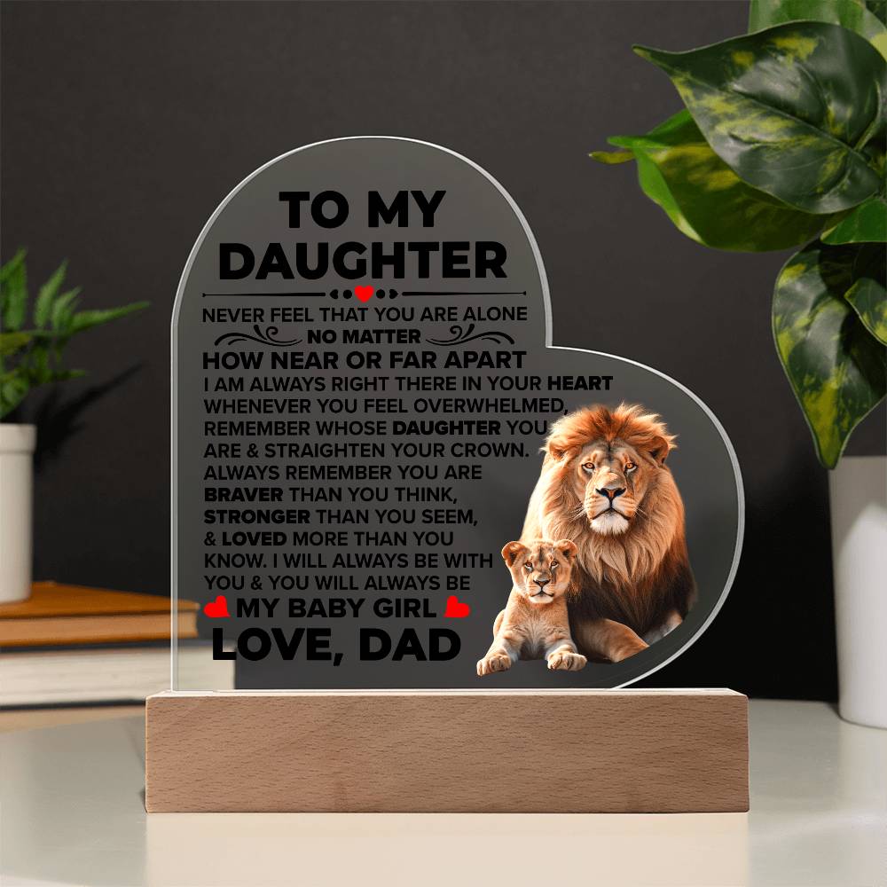 To My Daughter You Are Braver Heart-Shaped LED Plaque