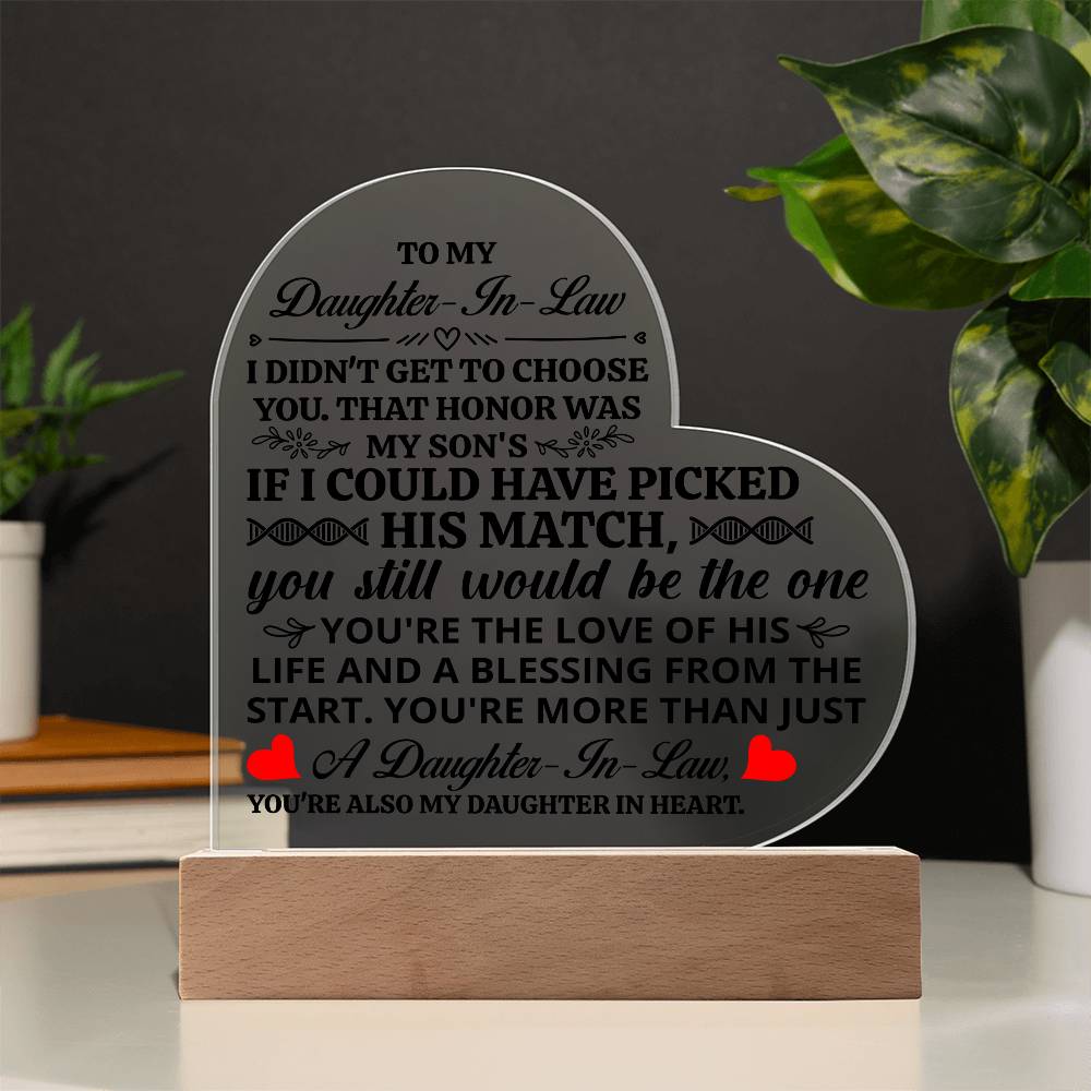 To My Daughter-in-Law It Is an Honor Heart-Shaped LED Plaque