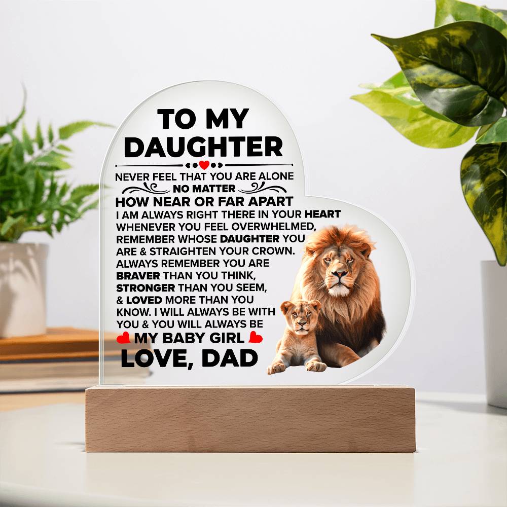To My Daughter You Are Braver Heart-Shaped LED Plaque