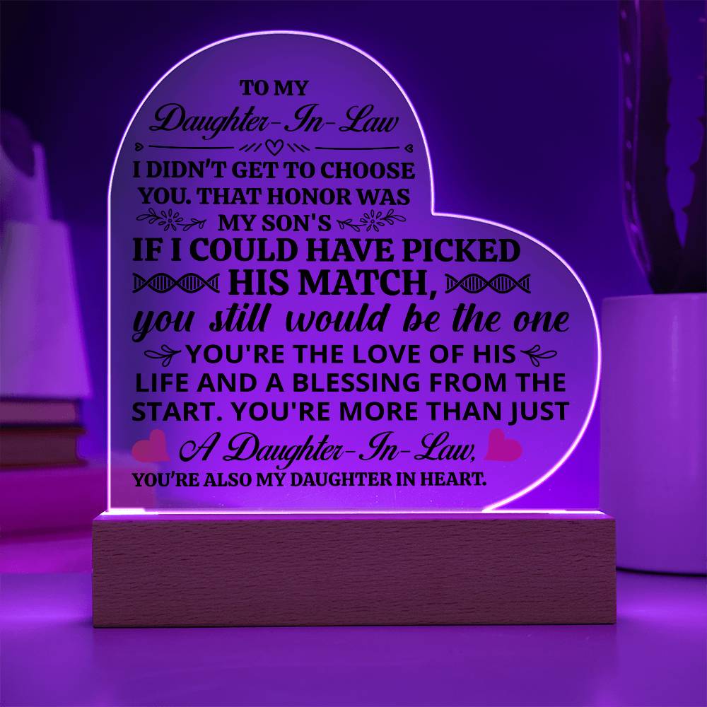 To My Daughter-in-Law It Is an Honor Heart-Shaped LED Plaque