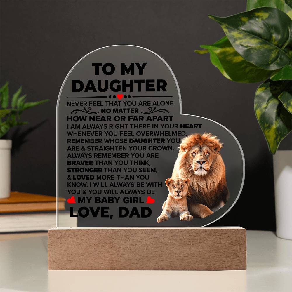 To My Daughter You Are Braver Heart-Shaped LED Plaque