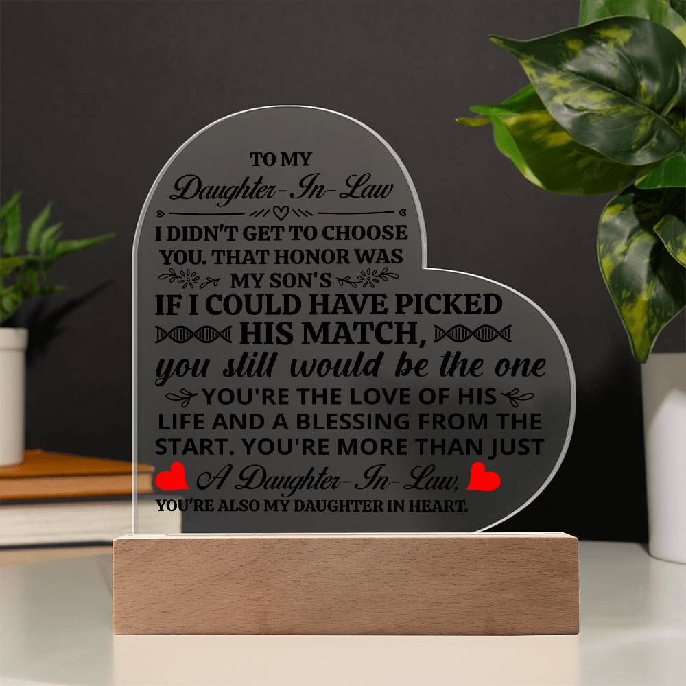To My Daughter-in-Law It Is an Honor Heart-Shaped LED Plaque