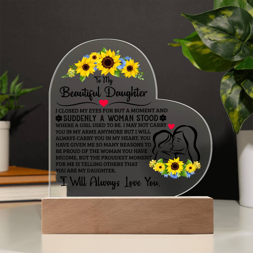 To My Daughter I Am Proud of You Heart-Shaped LED Plaque
